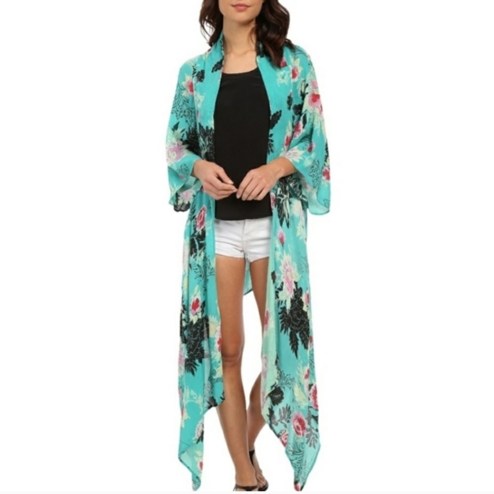 Billabong Aqua Floral Duster Cardigan